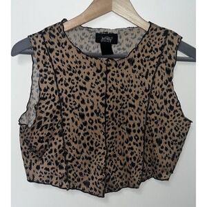 Just Polly Leopard Cropped Tank Corset Style Ribbed Lettuce Hem Size Large